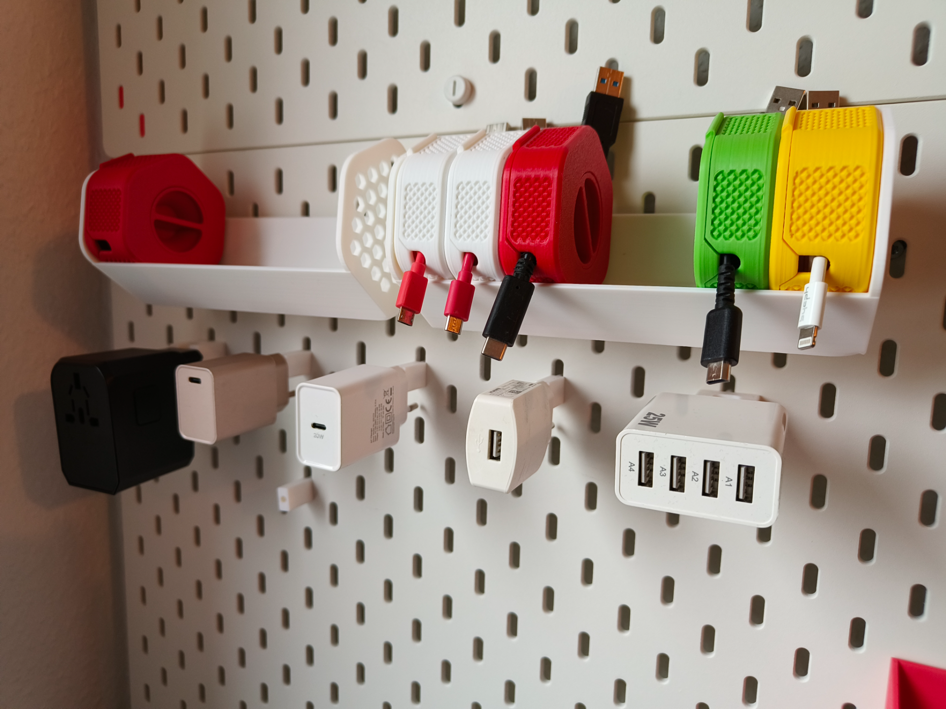 IKEA Skadis pegboard: EU phone charger holders