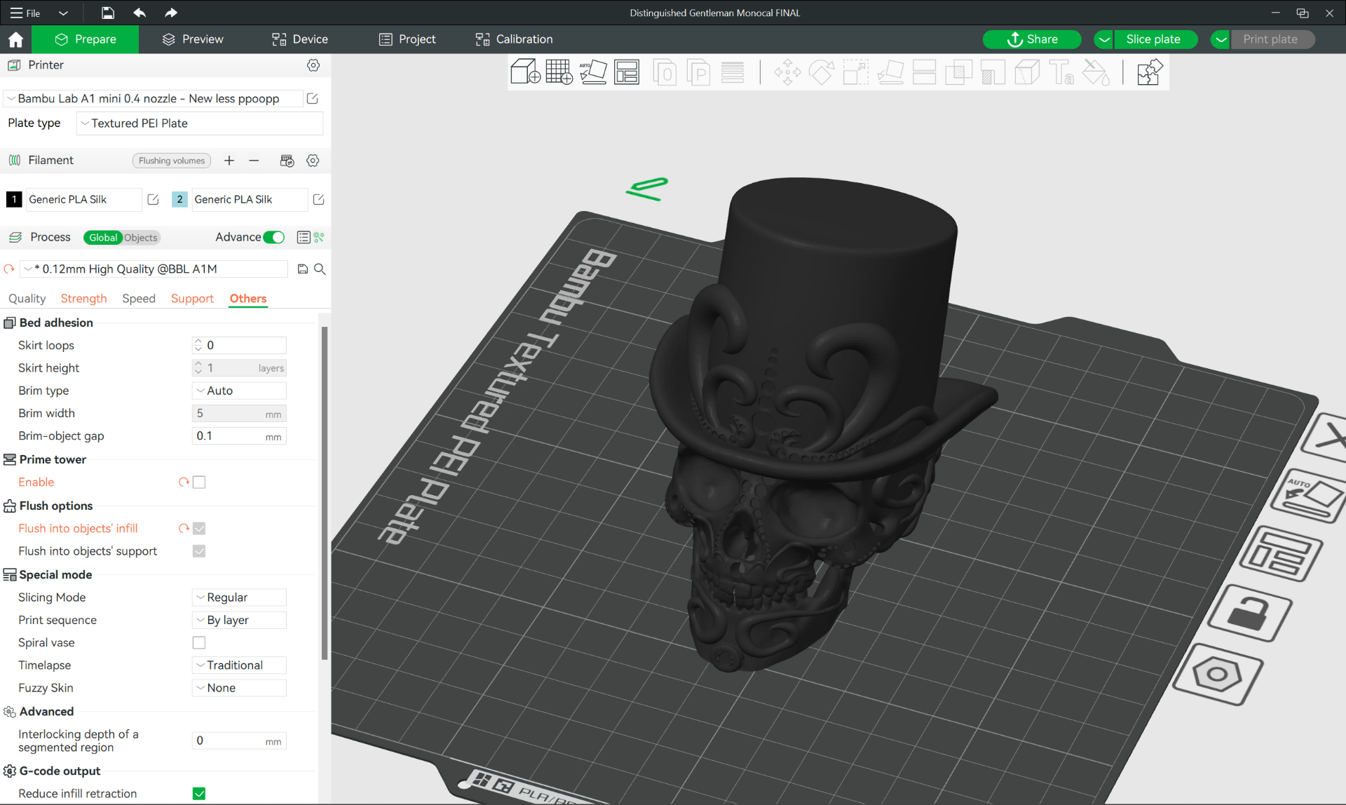 Distinguished Gentleman Skull with monocle/no mono