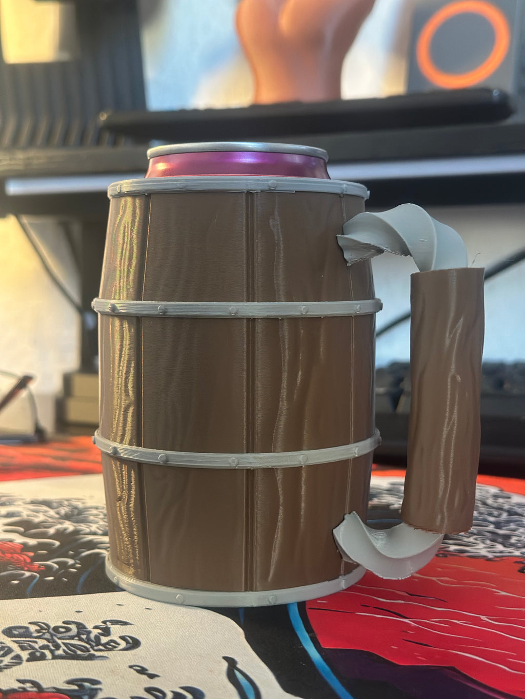 Handled Barrel Can Coozie with Texture - 330ml