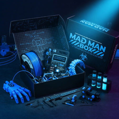 Mad Man Box — black box with electric blue accents