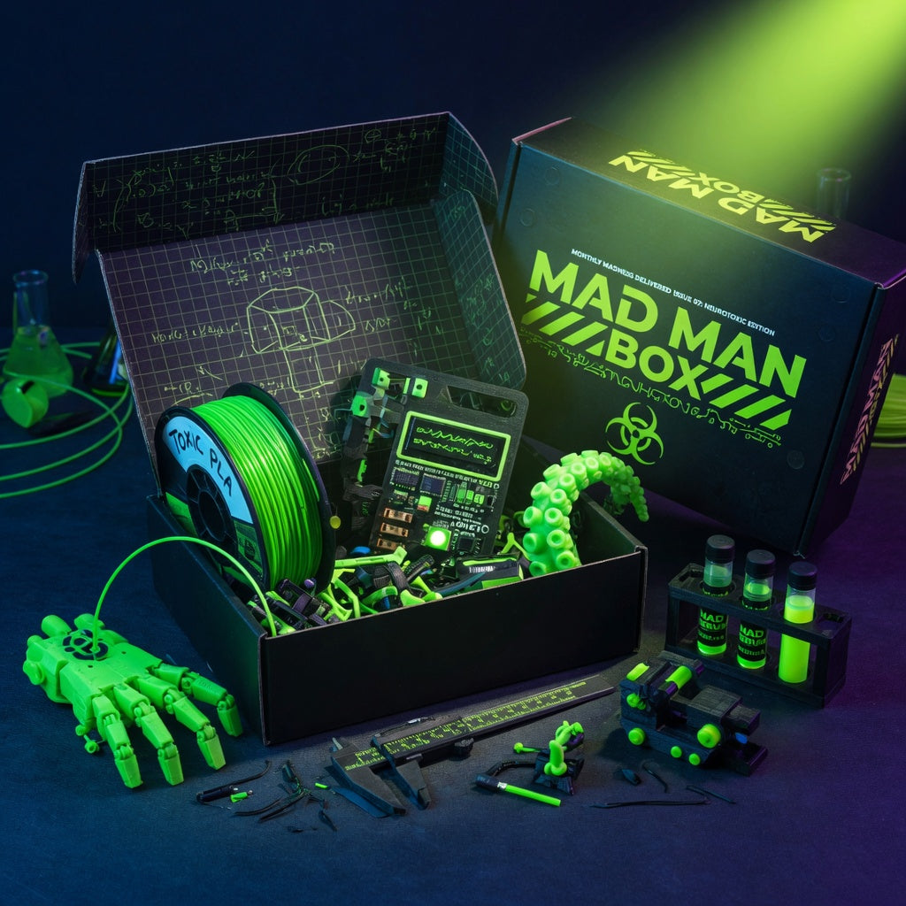 Mad Man Box — curated 3D printed gadget crate from My Mad Man Lab